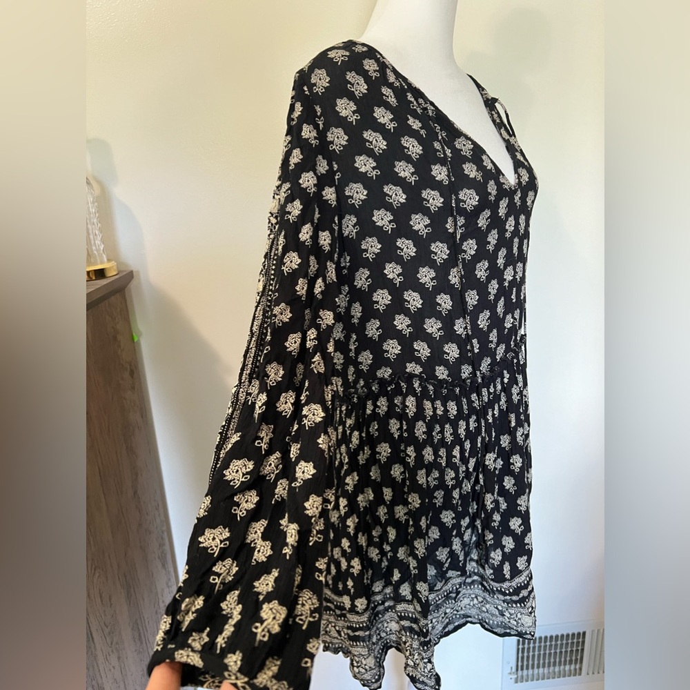 Zara Black Ling Sleeve light long sleeve shirt mini dress size Large - Picture 5 of 12